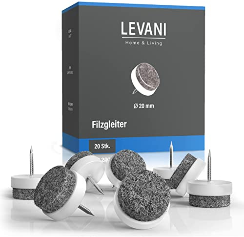 Levani® Filzgleiter für Stühle (20 Stück) - Möbelgleiter 20mm - Stuhlgleiter mit weichem Filz - Stuhl Filzgleiter - Gleiter für Stühle -Möbel Filz selbstklebend für Möbelfüße (Weiß, 20 mm)