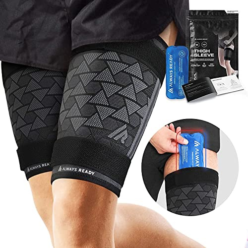 Always Ready, funda de soporte de compresión para muslos (2 por paquete) con paquete de gel frío y caliente para isquiotibiales y cuádriceps, hombres y mujeres, correas de compresión (XS)