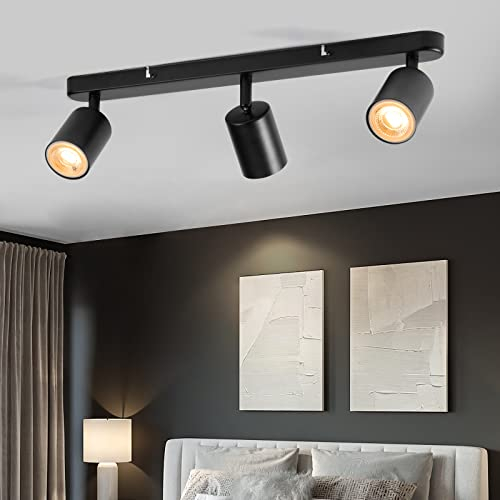 wowatt LED Deckenleuchte Schwenkbar GU10 Schwarz, Deckenstrahler 3 Flammig, Deckenspots Wandstrahler Drehbar, Modern Spotlight Deckenlampe für Küche, Schlafzimmer, Wohnzimmer (Ohne Leuchtmittel)