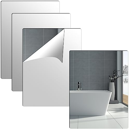 Olicky 4 piastrelle autoadesive a specchio, 30 x 40 cm, montaggio a parete, 2 mm di spessore, in acrilico, per la decorazione della casa, bagno, camera da letto
