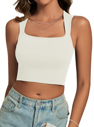 Cuptacc Top Deportivo Mujer Cómodo Recortado Sin Mangas Camiseta Primavera Verano Básico Shirt Beige XS 30-32