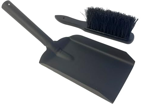 Fireside ASH Shovel and Brush Set | Tidy Clean Log Burner Stove | Powder Coated Black Finish | Hearth Iron Fireside Tidy Set | Durable Steel Set with Fireplace Dustpan and Brush | Coal Shovel