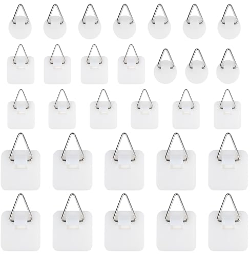 Senbaler 30 Pièces Accroche Tableau Sans Percer,Fixation Cadre Adhesif,Crochet Invisibles pour Photos,Art Mural,Décoratives,Miroirs (Blanc)