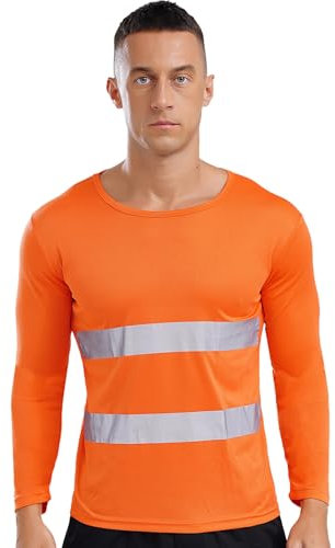 Mufeng Felpa da Uomo ad Alta visibilità Uomo Hi-Vis Maglietta Manica Lunga Giacca da Lavoro T-Shirt Riflettente di Avvertimento per Sicurezza Edilizia Arancione L