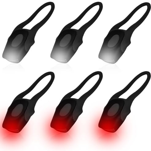 Lot de 6 lumières étanches pour poussette, feux avant et arrière LED en silicone, lumière claire, compacte et étanche, batterie durable pour poussette, extérieur, coureur, jogger