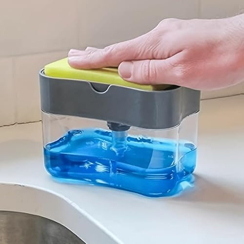 HOME LOVING - Dispenser Detersivo Piatti Con Contenitore Spugna, Distributore Porta Sapone Cucina e Porta Spugna per Lavello