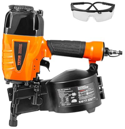 VEVOR Druckluft Tacker CN65, 32-63mm(Draht)/38-63mm(Kunststoff) 15-Grad-Druckluft Nagelpistole mit werkzeugloser Tiefeneinstellung, 70-120 PSI Druckluft-Nagler für Verkleidungen, Holzarbeiten, Zäune