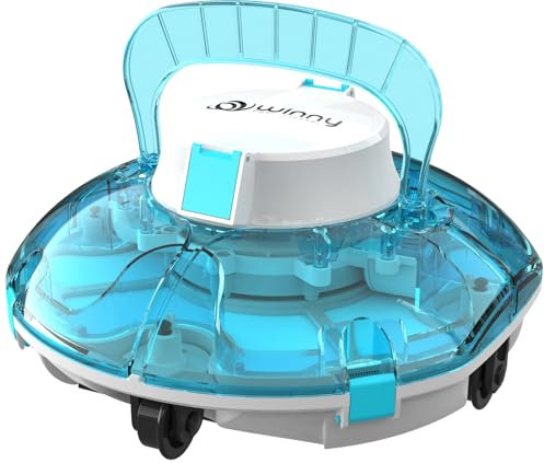 WINNY POOL CLEANER Winny 200 Robot Piscina, Piscina Senza Fili con Batteria, Autonomia 75 Min per Piscine Fuori Terra 60 m², Doppia Filtrazione, Parcheggio Automatico (Blu Trasparente)