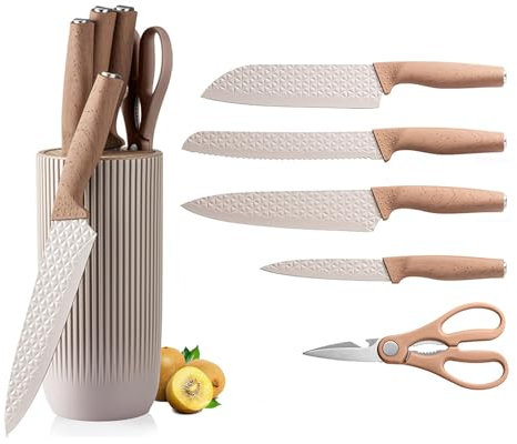 Justup Messerset Küchenmesser Set, 6-teiliges Khaki Edelstahl Messerblock Set, Professionelles Messer Set mit scharfen Klingen und ergonomischen Griffen, Kochmesser Set für Küche (Khaki)