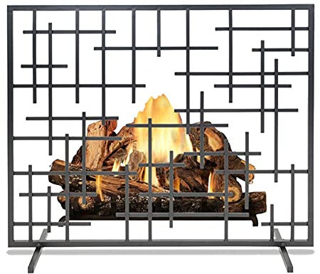 HZHXIFUFA Schwarzer Kaminschirm aus Schmiedeeisen für Zuhause, Heizung, Feuerschutz, heißer Ofen mit langsamer Verbrennung, eingelegter Kaminsims, Dekorschirm, Trennwand, Feito NA China