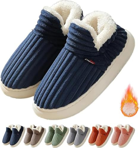 Pluffi Bekväma och eleganta tofflor, pluffi-ankelstövlar, bekväma unisex-tofflor för vintern, fritidsskor för hemmet (EU 46/47, blå)