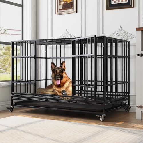 TIMHAKA 48 Inch Heavy Duty Dog Crates for High Anxiety Dogs Indoor Outdoor