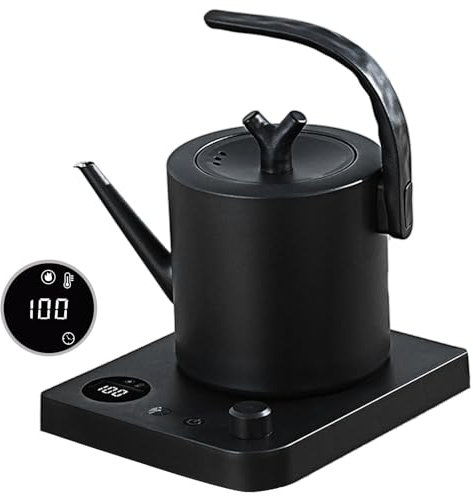 Bouilloire en Acier Inoxydable avec Réglage de Température, Bouilloire Col de Cygne 1L, Préparateur à Thé 1000W, Base 360°, Anti-Brûlure Intelligent, Arrêt Automatique Haute Température, Noir