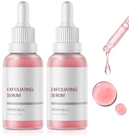 AHA 30% + BHA 2% Peeling Solution, Fruchtsäurepeeling Gesicht, Peeling Gesicht Frauen, Gentle Exfoliation Porentiefe Gesichtsreinigung, Reduziert Hautunreinheiten-30ml*2 Flaschen