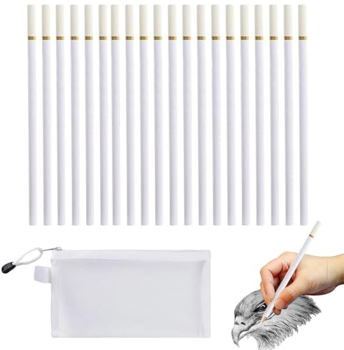 COACOM 20 Stylos À Charbon De Bois Blanc, Sac De Rangement 1 Pièce, Outil D'Étudiant Outil De Croquis Multifonctionnel, Crayons De Croquis De Peinture Esthétique Bricolage, Cadeau d'artiste.
