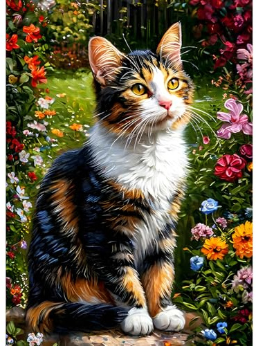 DPHERO Colourful Cat Diamond Painting Kits for Beginners Adults,5D DIY Flowers Diamond Art Kits,Round Full Drill Garden Gem Art Crafts Kits,DIY Painting by Numbers for Home Wall Decor 12x16 inch