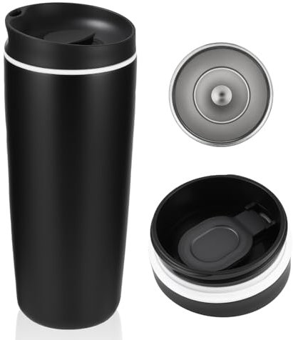 Vuxava Termo Café Inox 20oz (590ml) – Taza Térmica Antiderrames con Doble Pared – Vaso Térmico para Café, Oficina, Viajes y Actividades al Aire Libre (Negro)