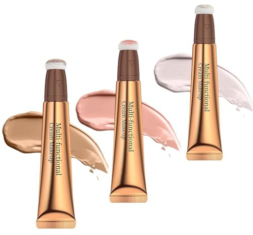 Lot de 3 crayons de contour multi-fonctionnels, surligneur liquide, blush et anti-cernes avec applicateur de coussin, haut pouvoir couvrant