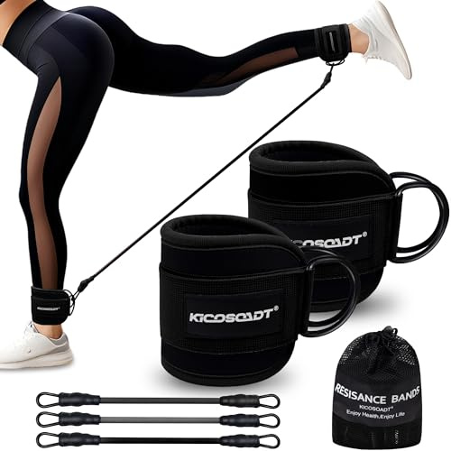 KICOSOADT Ankle Resistance Bands with Cuffs,Ankle Straps for Cable Machines,Home & Gym Exercise Equipment,Cable Kickback Ankle Straps