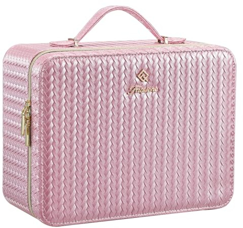 Makeup Bag with LED Mirror, Large Travel Make up Organiser Box Portable Makeup Case Cosmetic Bag Vanity Cases with Adjustable Compartment, 3 Color Modes Light Up Mirror Make Up Case, Gift for Women