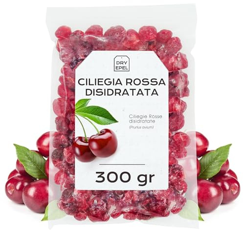 Cerises Séchées Avec Sucre 300 g - Cerises Déshydratées - Fruits Rouges - Fruit Déshydraté - Snack Sucré - Idéal Pour La Pâtisserie - Sans Gluten (300 gr, Cerises)