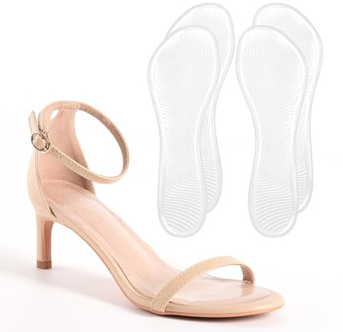 Plantillas Gel Mujer，2 Piezas Bukihome Plantilla Antideslizante Transparente, Sandalias o Tacón Abierto, Comodidad Duradera,Tamaño Grande