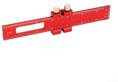 15 cm aluminiumlegering T fyrkantig träbearbetningsmärkningslinjal, justerbart skjutreglage med dubbla skruvlås och räfflad spets, för snickare, maskinister, ingenjörer, hantverksuppgifter (röd)
