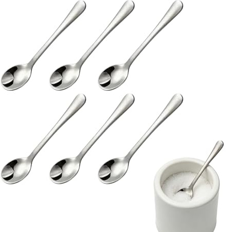 6 Pcs Salt Spoon, Tiny Stainless Steel Spoons, Mini Spoon Condiment Cute Small Spoons, for Spice Jars Practical Mini Espresso Serving for Sugar, Honey, Spices(3x0.6 Inch)
