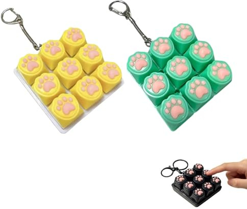 2 stycken fidget-nyckelringar, tangentbord, fidget-leksaker, katttassar, soundkeyboard klicker för skola, resor, ångest (C)