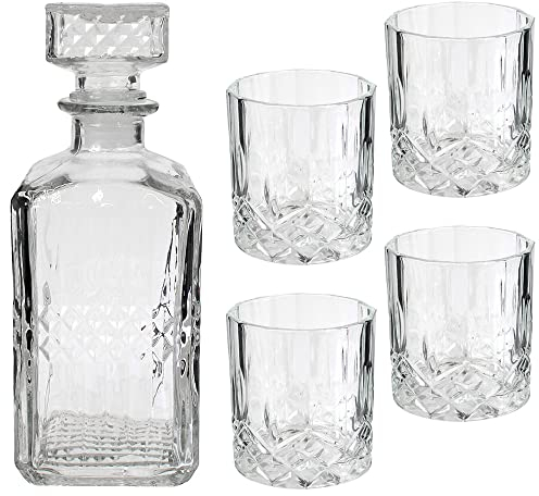 Saveur & D gustation Sabeur et Degustation KV7190 - Botella Whisky y 4 vasos, transparente, 9 x 9 x 22,8 cm