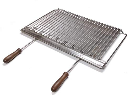 FONDERIA BONGIOVANNI | Graticola per Camino | Graticola per Barbecue | in Acciaio Aisi304 Inox 18/10 | Griglia Inox per Barbecue con Recupero Oli | 67x40 cm