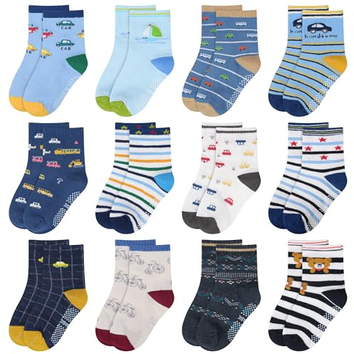 HYCLES Baby Girp Socks 12 Pairs for Boys Girls 0-7 Years Toddler Infant Kids Children Non Skid Anti-slip Socks 1-3 Years