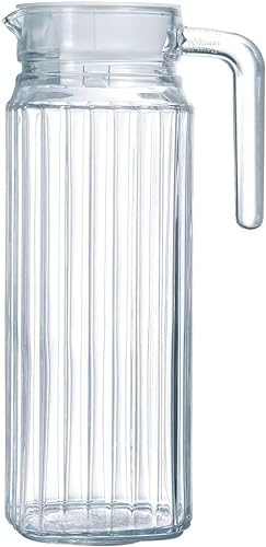 MGE - Jarra Cristal con Tapa - Botella Agua Nevera - Botella de Agua de Cristal para Jugo Caliente/Frío, Té, Leche y Café - Jarra Agua, Té, Zumo de Frutas, Limonada - Botella Vidrio - 1L