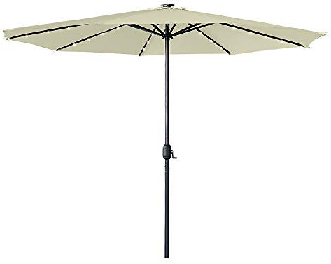 Froadp Ø3.5m Parasol de Jardin Exterieur, Parapluie Octogonal Facile à Transporter avec Ø38mm Manche, Ombrelle en Polyester Protection Solaire pour Balcon Terrasse Piscine Patio (Beige avec LED)
