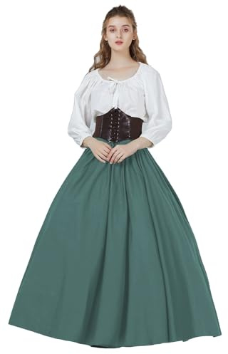 BAUTELICATE Saya Medieval Falda Larga Algodón 100% Ajustable para Renacentista Gótico Larp (Verde,S)