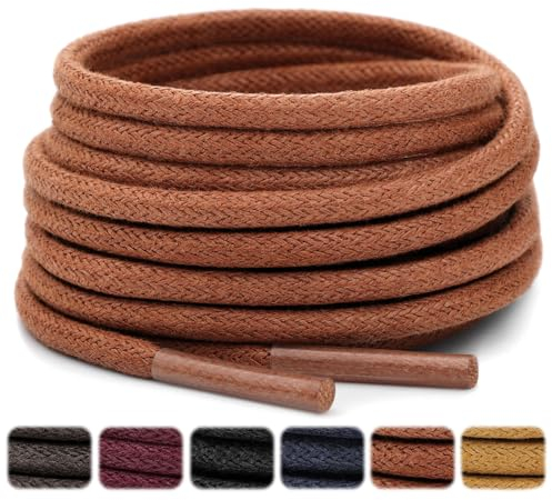 Stepace 2 Pairs Waxed Round Shoe Laces 3mm Oxford Shoelaces for Boots and Dress Shoes Brown 96cm