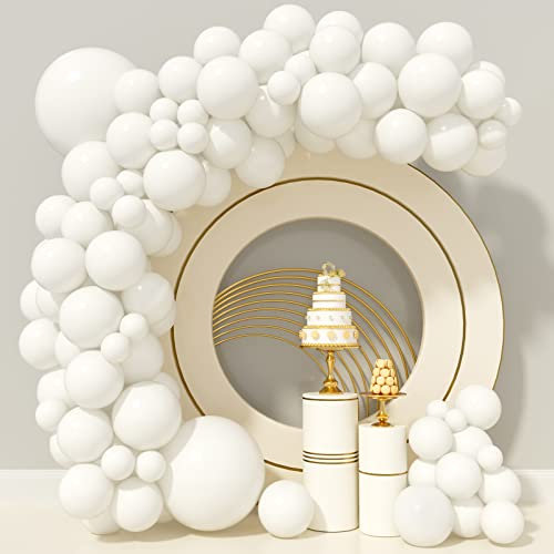 White Balloons 140pcs Balloon Garland Arch Kit 5/10/12/18 Inch Different Sizes Matte Latex for Wedding Decorations Graduation Birthday Party Baby Shower Anniversary Decorations