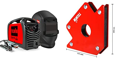 Telwin 815861 Force 125 Saldatrice Inverter ad Elettrodo Completa di Maschera, 230 V, Rosso, Force 125 + maschera & 802583 Posizionatore Magnetico per Saldature, 0.1 V, Rosso, 23 kg max