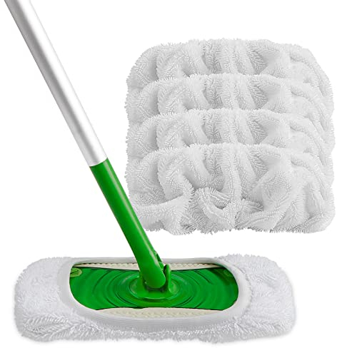 HOMEXCEL Reusable Microfiber Mop Pads Compatible with Flash Speedmop, 4 PCS Machine Washable Microfiber Pads Refills, Wet Dry Cleaning Mop Head Replacements for Any Floor Types