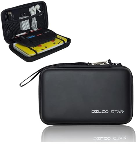 SILCOSTAR Carry Travel Storage EVA Hard Protective Case Cover for 3DS XL Console & Accessories with Double Zipper and 8 Game Holders for 3DS XL Game (Black) (Black)