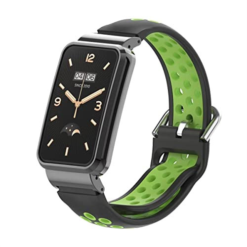 nuosiweilang Bracciale Compatibile per Xiaomi Smart Band 7 PRO Cinturino in Silicone Traspirante Watch Band in Acciaio Inox Telaio di Protezione Accessori per Mi Band 7 PRO Tracker Nero Verde