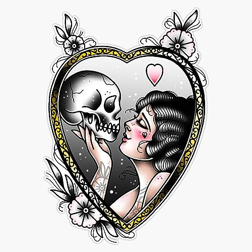 Vintage Lovers Lady With Skull Cute Traditional Flash Tattoo Sticker Vinyl Waterproof Sticker Decal Car Laptop Wall Window Bumper Sticker 5
