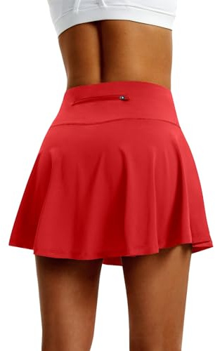 LXNMGO Women's High Waist Pleated Tennis Skirt with 4 Pockets Lightweight Athletic Golf Skorts Skirts for Running Workout Red, M