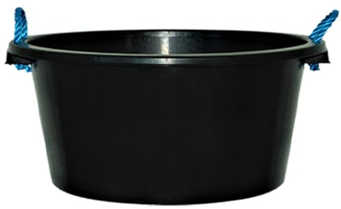 Heavy Duty 70 Litre Black Bucket with Rope Handle Strong Plastic Toy Storage and Cement Mixing Muck Water Tub for Indoor and Outdoor - Made In UK