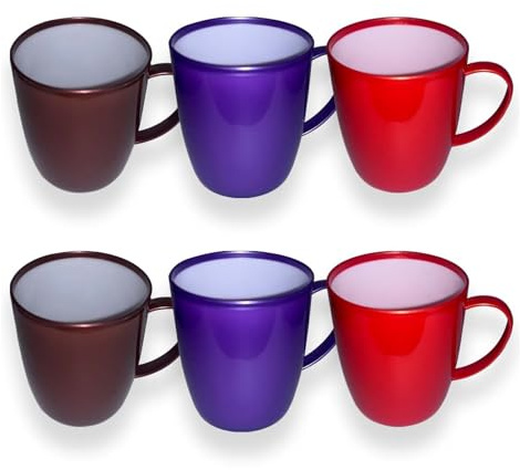 KANSY Plastic Mug with Handle – Lightweight Unbreakable Reusable Cups for Adults, Elderly, Kids to Drink Hot, Cold, Coffee, Tea, Water – Office, Travel, Party, Camping, Caravan, Picnic (6, Solid)