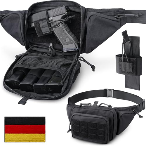 WYNEX Sac Banane Tactique Homme Sacoche Arme de Poing Discret avec Sangle Réglable, Sert Également Sacoche à Bandoulière Antivol sur La Poitrine pour Usage Quotidien Cyclisme Randonnée Sport - Noir