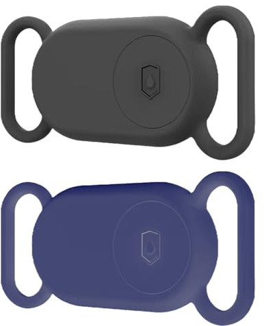 Samsung Smart Tag 2 – hundhalsband fodral | silikonfodral för hund- och katthalsband – vattentät, lätt och flexibel smart etikett 2-hållare – fästs med valpögla, skolväskremmar (2-pack – svart/blå)