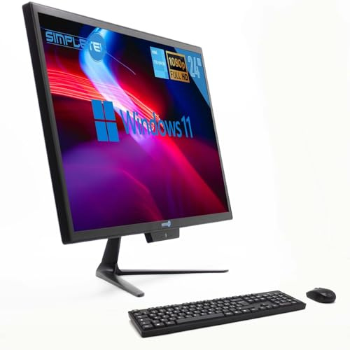 SIMPLETEK - All-In-One 24 tum 8 GB 480 GB Full HD Windows 11 Pro med trådlös mus och tangentbordssats | Wifi + Bluetooth | Inbyggd webbkamera