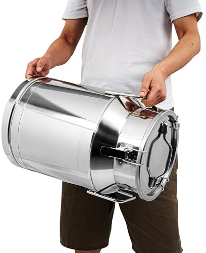 Große Milchkann aus Edelstahl mit Dichtungsdeckel und robusten Griffen für Transport und Lagerung von Milch Wasser Wein Käse Öl und Getreide (Silber, 30L)