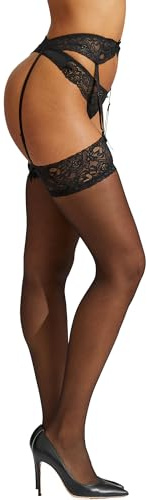 Ann Summers Valentines Glossy Stockings and Suspenders Set Lace Trimmed Suspender Tights with Lace Suspender Belt for a Glossy, Polished Look - Genuine Hosiery & Lingerie for Women